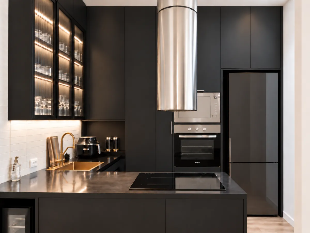 Luxury long stay Sao Paulo, fully equipped kitchen with brass sink and induction hob